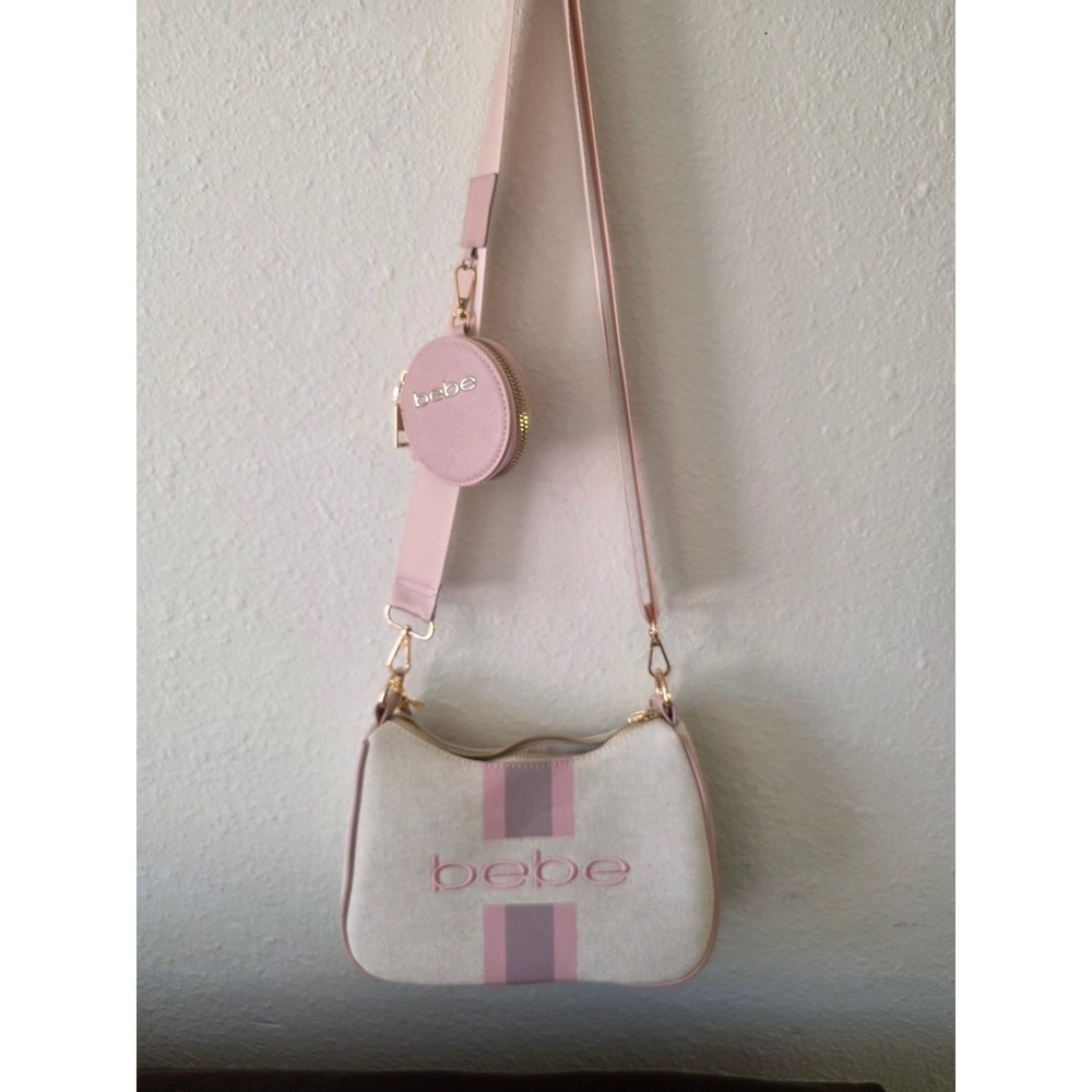 Bebe Paisley Canvas Crossbody Bag Powder Pink W/ Coin Purse E02-4511CV NEW